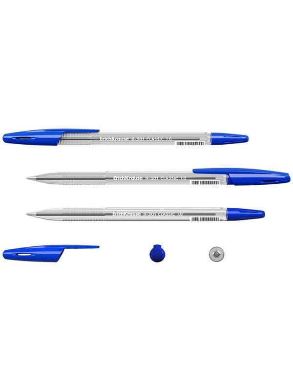 Ручка шариковая ErichKrause R-301 Classic Stick, узел 1.0 мм, чернила синие, длина линии письма 2000 метров, штрихкод на ручке