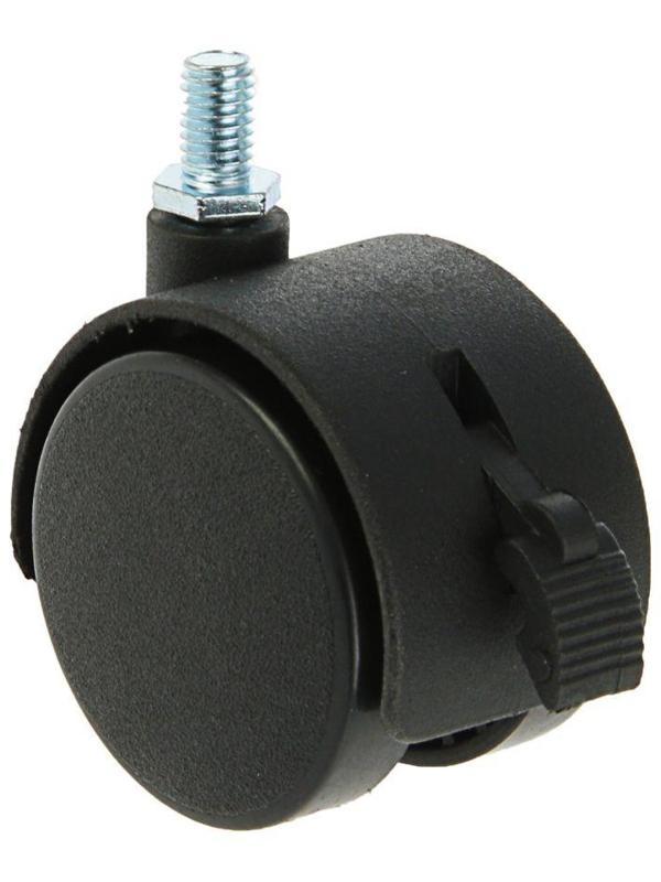 Колесо мебельное, d=50 мм, с футоркой, с тормозом, черный пластик