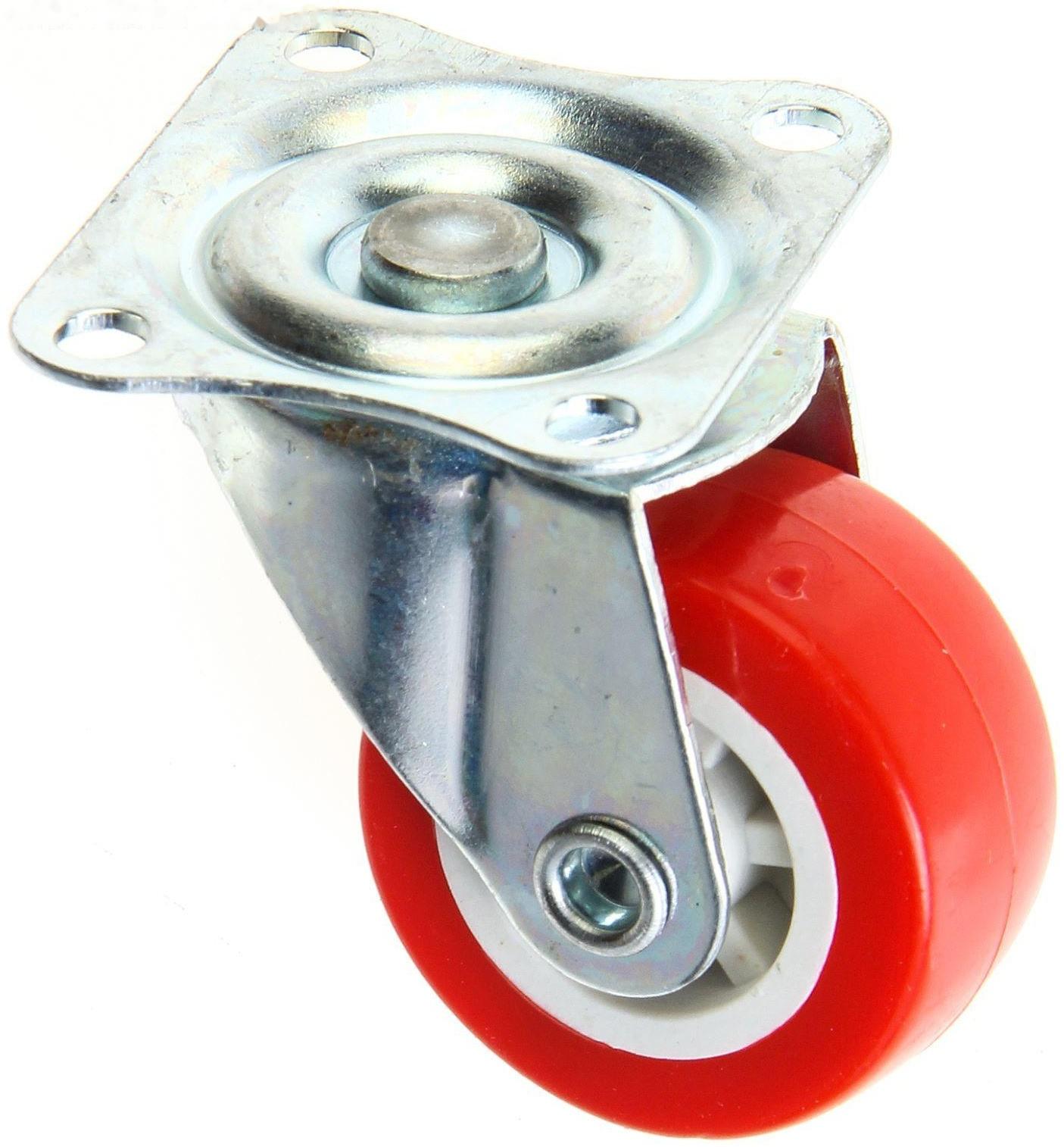 Колесо мебельное, d=40 мм, без тормоза, красное