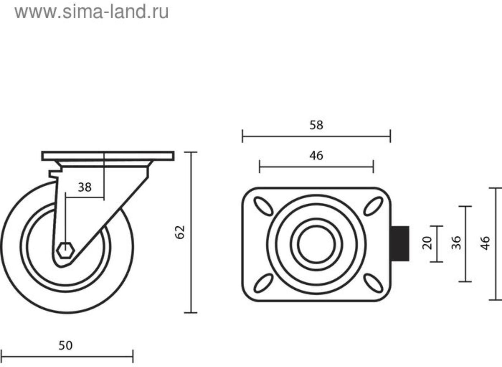 Колесо мебельное, d=50 мм, без тормоза, красное
