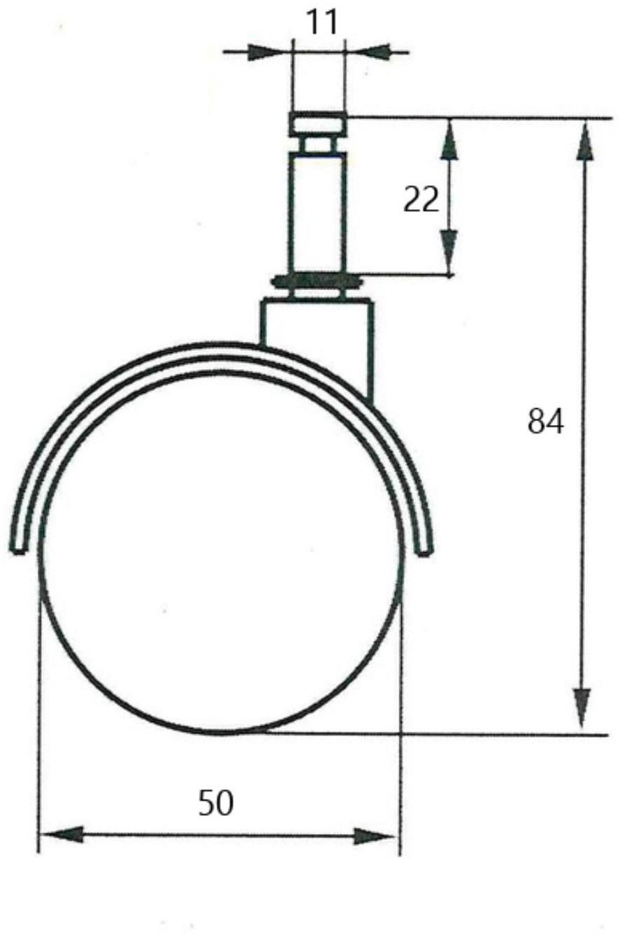 Колесо мебельное, d=50 мм, со штифтом 11x22 мм, c мягким ходом, без тормоза