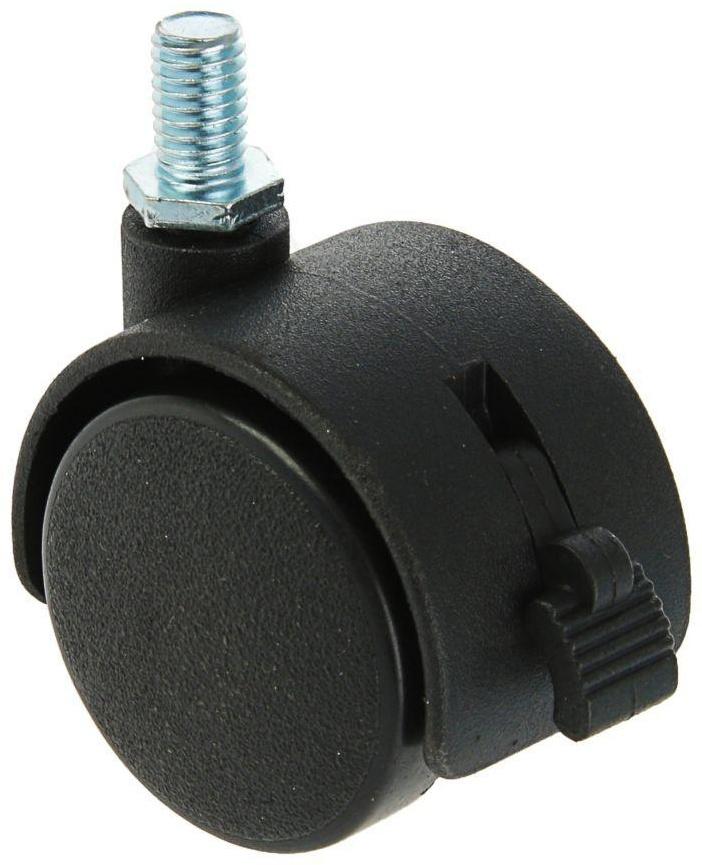 Колесо мебельное, d=40 мм, с футоркой, с тормозом, черный пластик