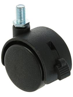 Колесо мебельное, d=40 мм, с футоркой, с тормозом, черный пластик