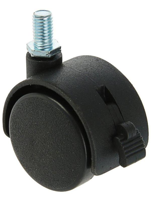 Колесо мебельное, d=40 мм, с футоркой, с тормозом, черный пластик