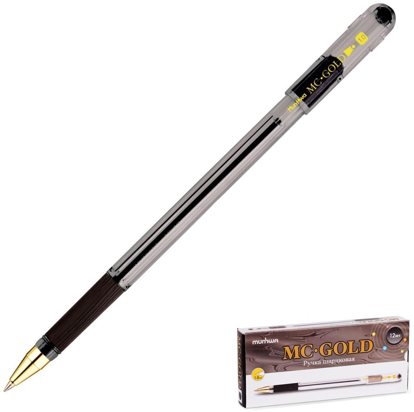 Ручка шариковая MunHwa MC Gold, резиновый грип, чернила чёрные, узел 1.0 мм