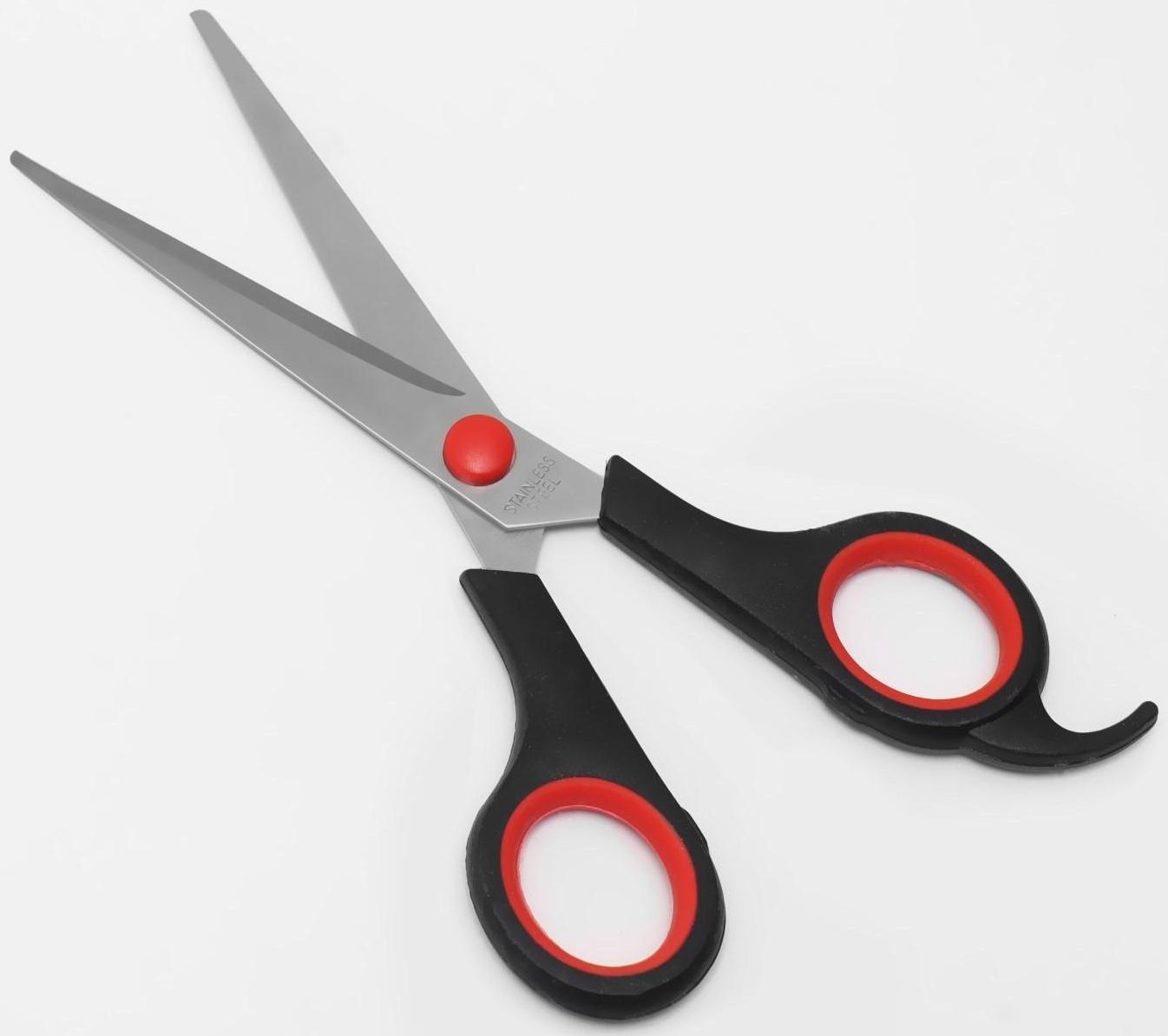 Ножницы парикмахерские с упором, лезвие — 6 см, цвет чёрный/красный
