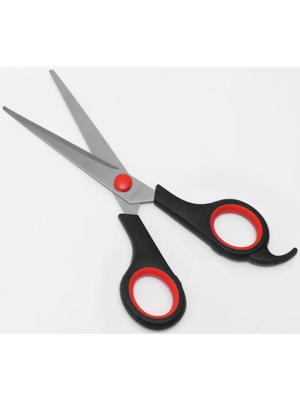 Ножницы парикмахерские с упором, лезвие — 6 см, цвет чёрный/красный