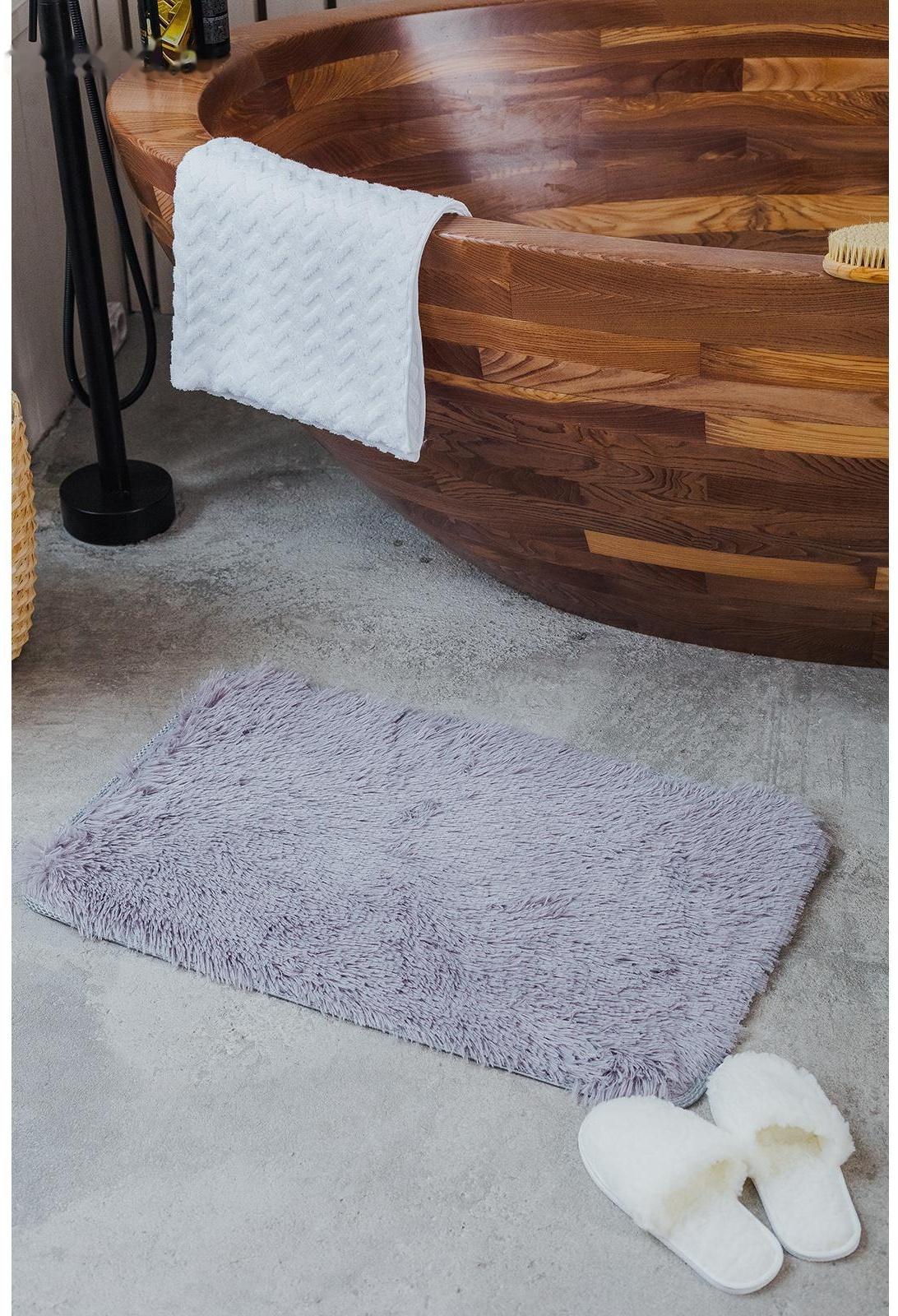 Коврик для ванной прямоугольный Доляна «Пушистик», 50×80 см, цвет серый