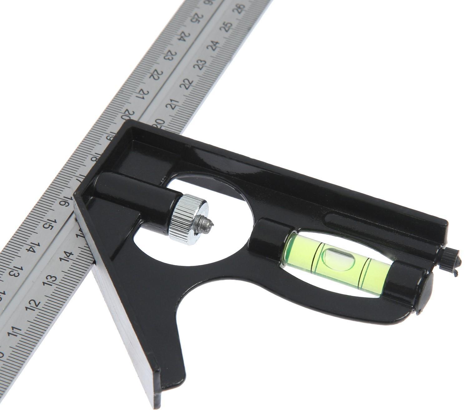 Угольник металлический комбинированный ТУНДРА, с уровнем, 300 мм