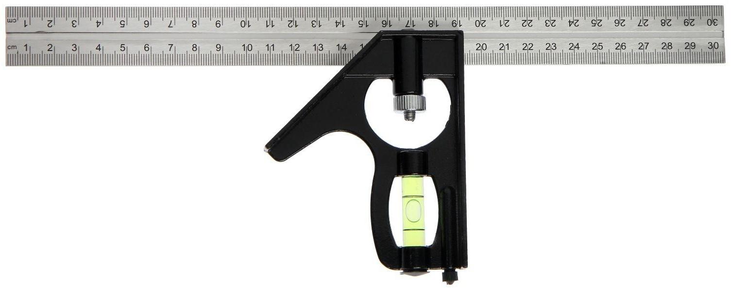 Угольник металлический комбинированный ТУНДРА, с уровнем, 300 мм