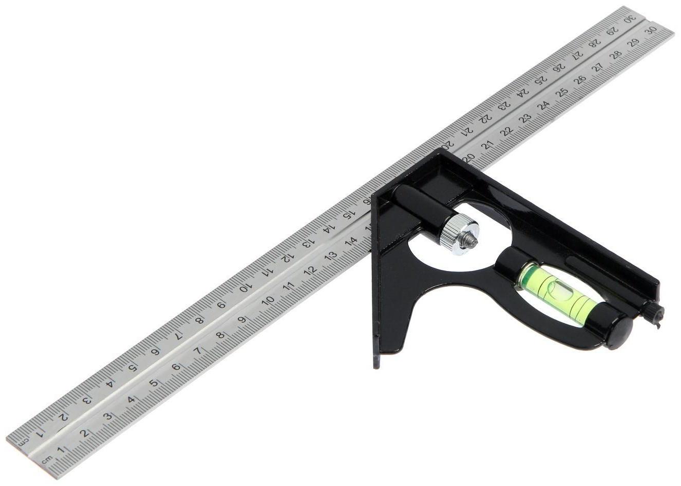 Угольник металлический комбинированный ТУНДРА, с уровнем, 300 мм