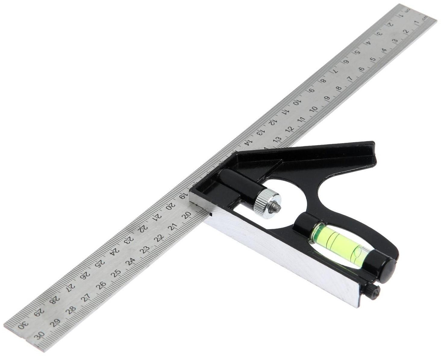 Угольник металлический комбинированный ТУНДРА, с уровнем, 300 мм