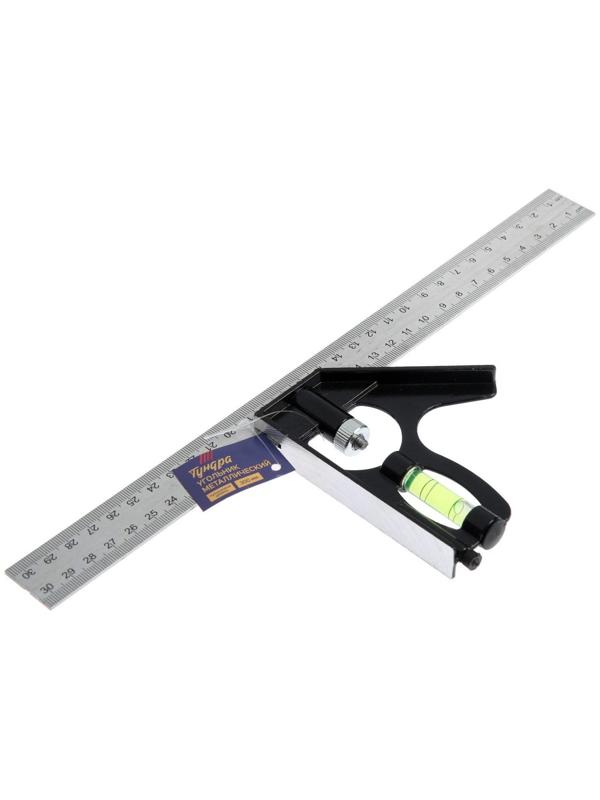 Угольник металлический комбинированный ТУНДРА, с уровнем, 300 мм