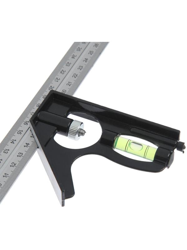 Угольник металлический комбинированный ТУНДРА, с уровнем, 300 мм