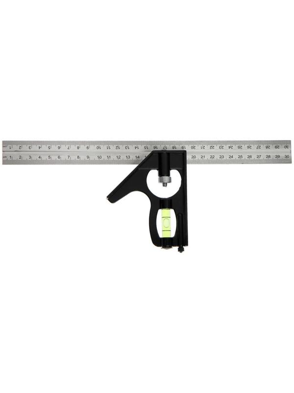 Угольник металлический комбинированный ТУНДРА, с уровнем, 300 мм