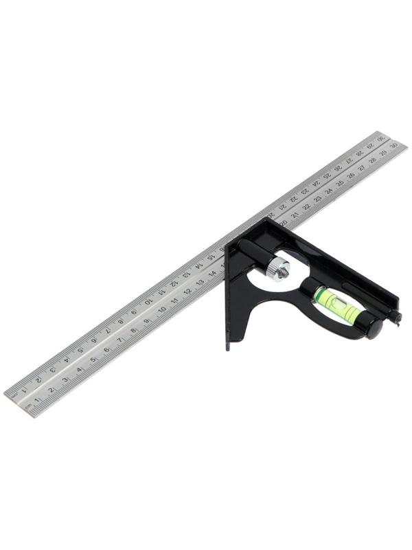 Угольник металлический комбинированный ТУНДРА, с уровнем, 300 мм