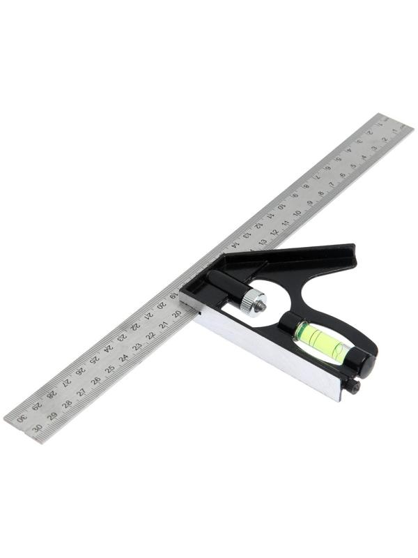 Угольник металлический комбинированный ТУНДРА, с уровнем, 300 мм