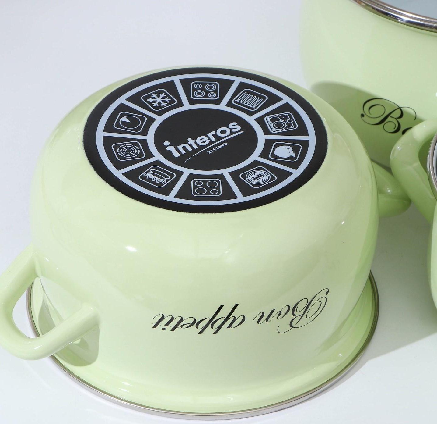 Набор кастрюль «Лайм», 3 предмета: 2,1/3,1/4 л, крышки, индукция, цвет светло-зелёный