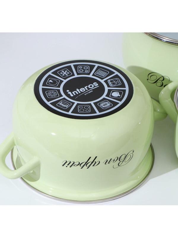 Набор кастрюль «Лайм», 3 предмета: 2,1/3,1/4 л, крышки, индукция, цвет светло-зелёный