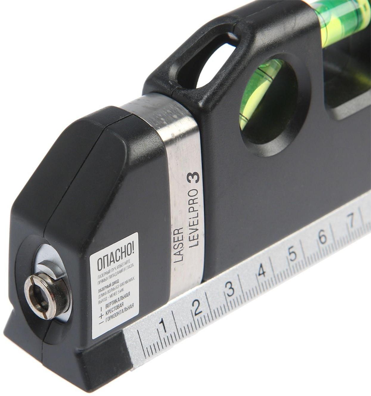 Уровень универсальный 4 в 1 ТУНДРА, лазерный, пузырьковый, рулетка 2.5 м, линейка 150 мм