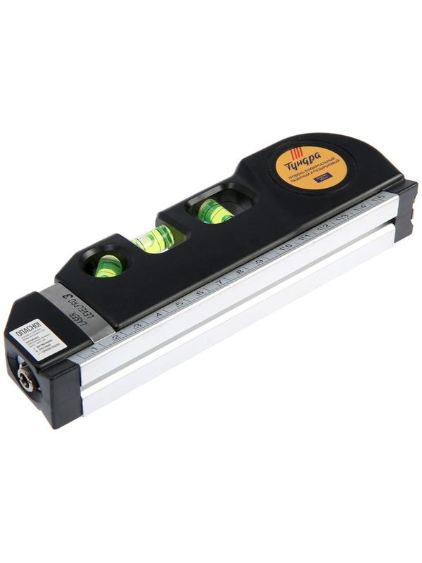 Уровень универсальный 4 в 1 ТУНДРА, лазерный, пузырьковый, рулетка 2.5 м, линейка 150 мм