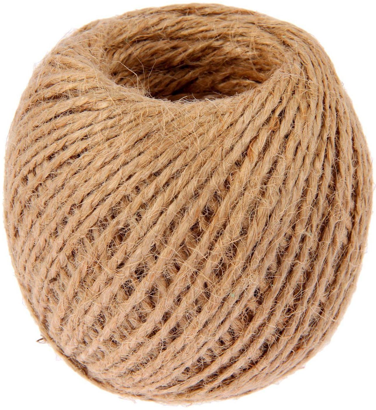 Шпагат джутовый, скрученный d=1,5 мм, 60 м, цвет натуральный