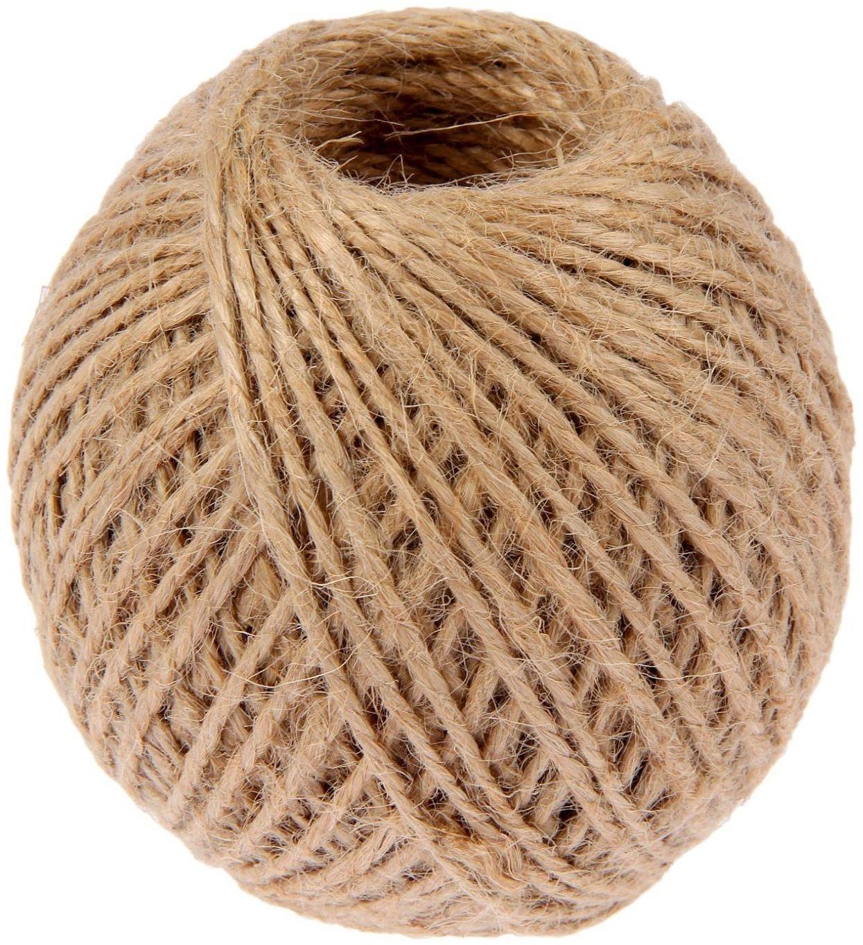 Шпагат джутовый, скрученный d=1,5 мм, 100 м «Шнурком», цвет натуральный