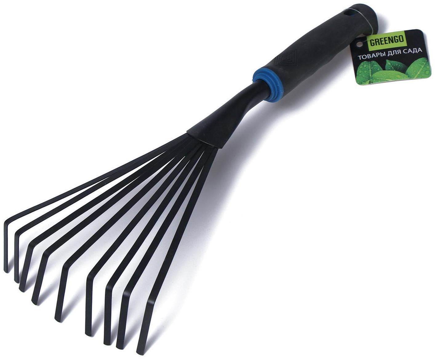 Грабли веерные, пластинчатые, длина 38 см, 9 зубцов, металл, пластиковая ручка