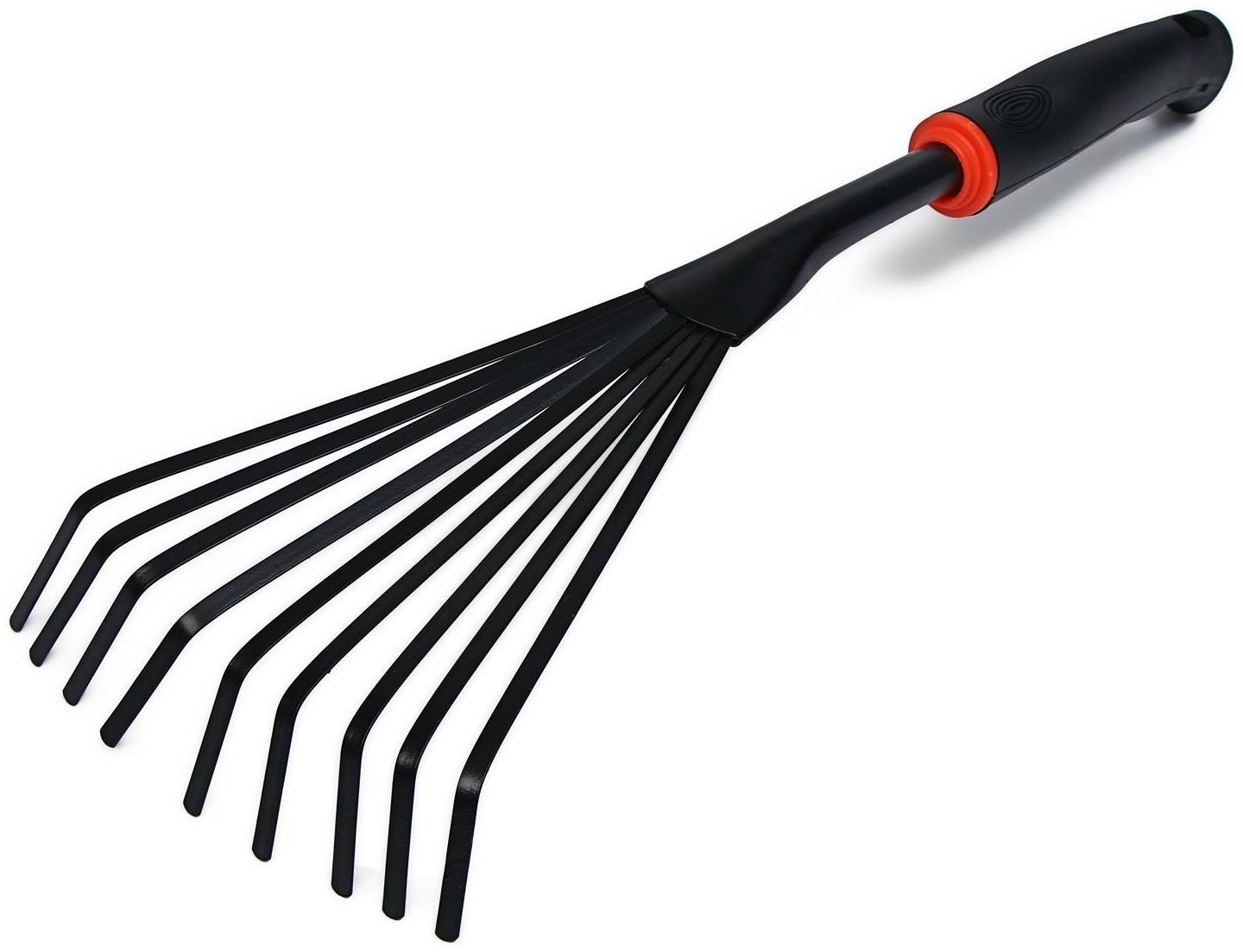 Грабли веерные, пластинчатые, длина 38 см, 9 зубцов, металл, пластиковая ручка