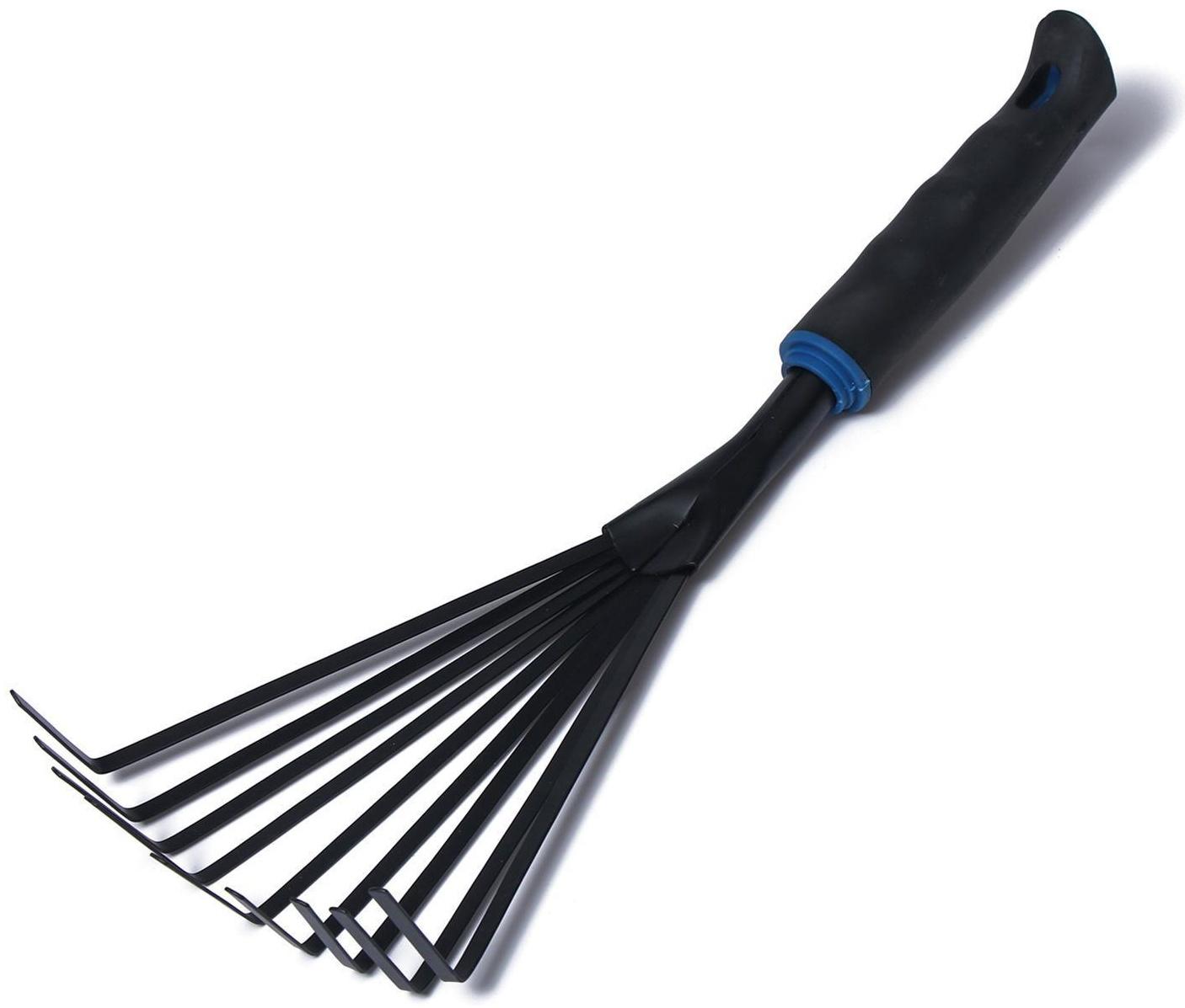 Грабли веерные, пластинчатые, длина 38 см, 9 зубцов, металл, пластиковая ручка