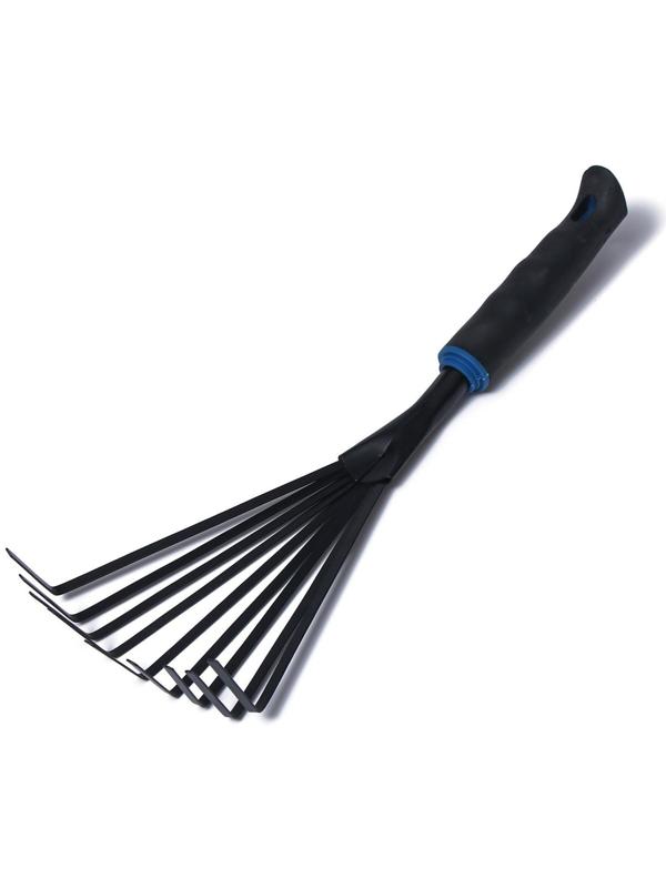 Грабли веерные, пластинчатые, длина 38 см, 9 зубцов, металл, пластиковая ручка