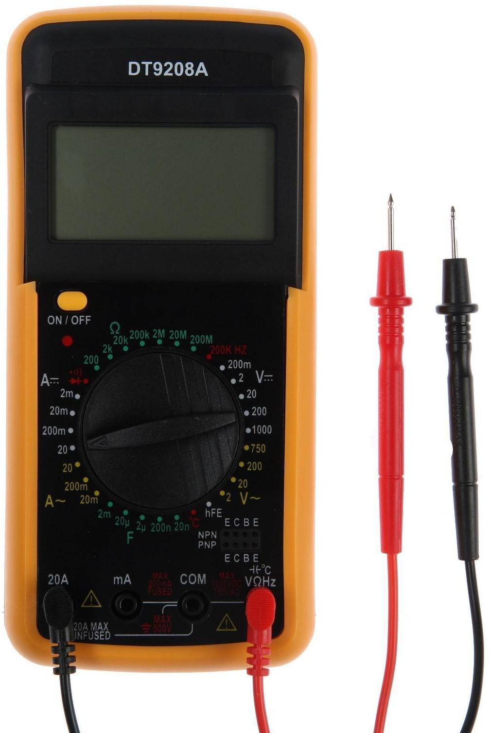 Мультиметр ТУНДРА DT-9208А, ACV/DCV, ACA/DCA, 200-200MΩ, 20nF-200mF, 40-400 °C, 200 kHz