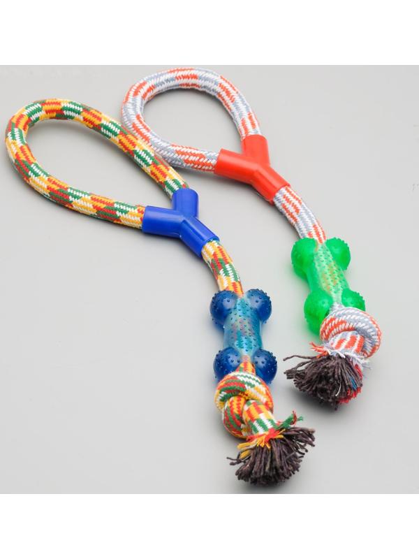Игрушка тренировочная канатная с косточкой, 120 г, до 40 см, микс цветов
