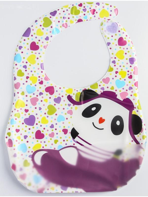 Нагрудник для кормления «Весёлая панда» непромокаемый на липучке, с карманом, мягкий