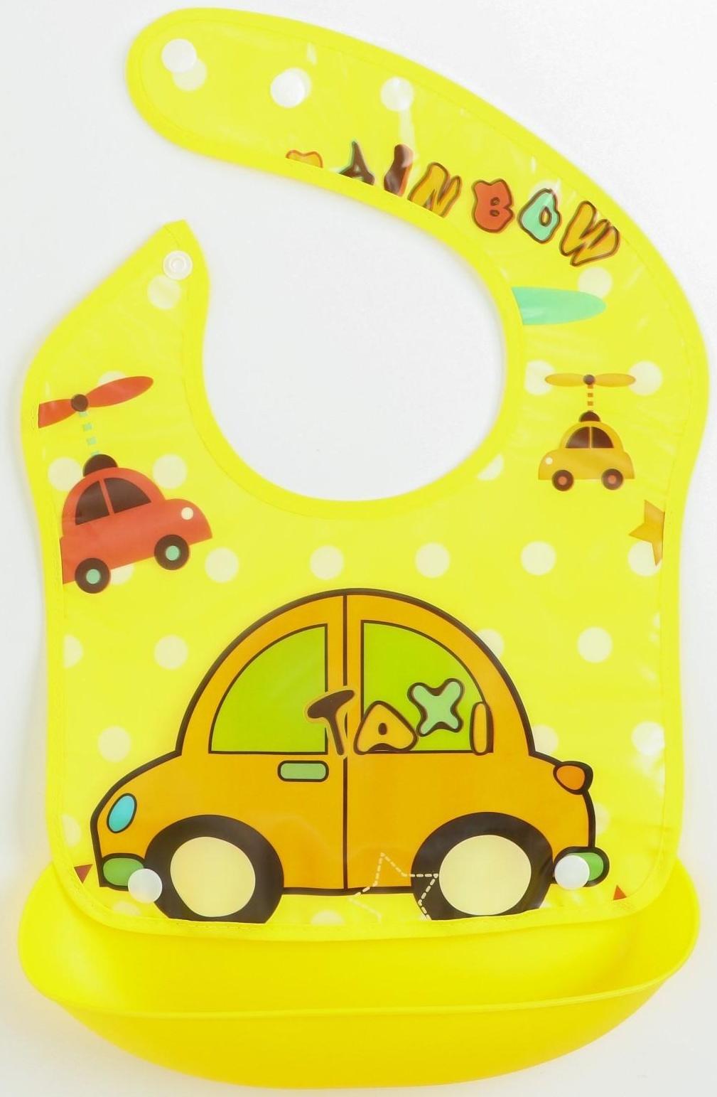 Нагрудник для кормления непромокаемый на кнопке, с супер-карманом, МИКС