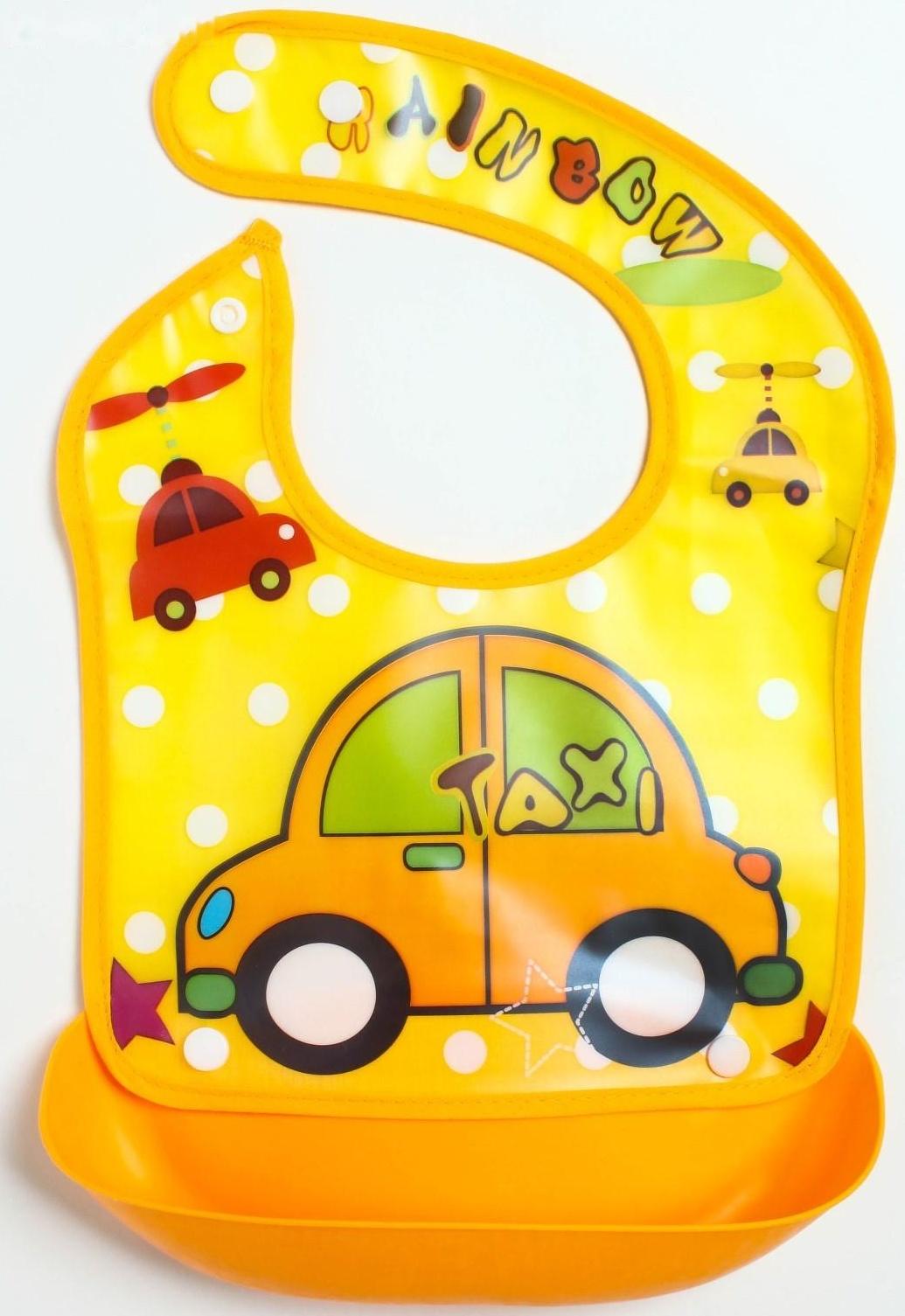 Нагрудник для кормления непромокаемый на кнопке, с супер-карманом, МИКС