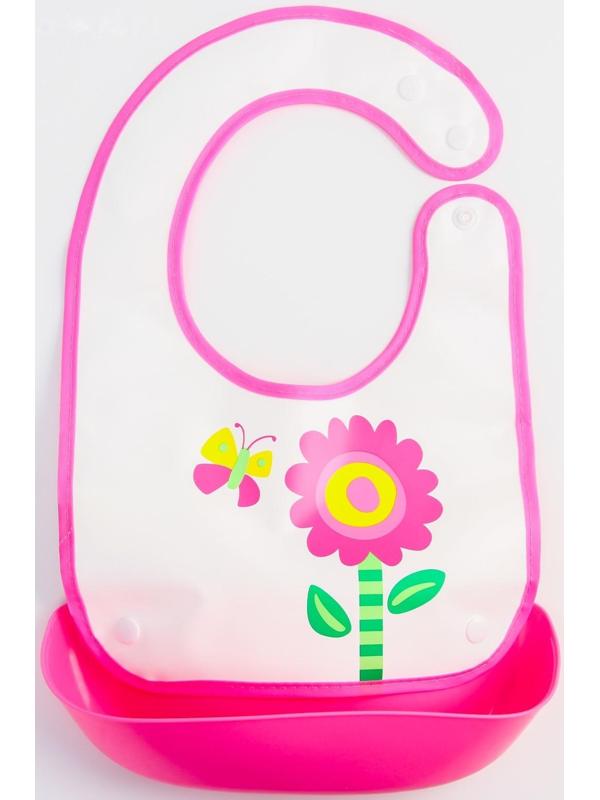 Нагрудник для кормления непромокаемый на кнопке, с супер-карманом, МИКС