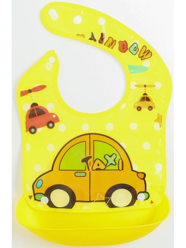 Нагрудник для кормления непромокаемый на кнопке, с супер-карманом, МИКС