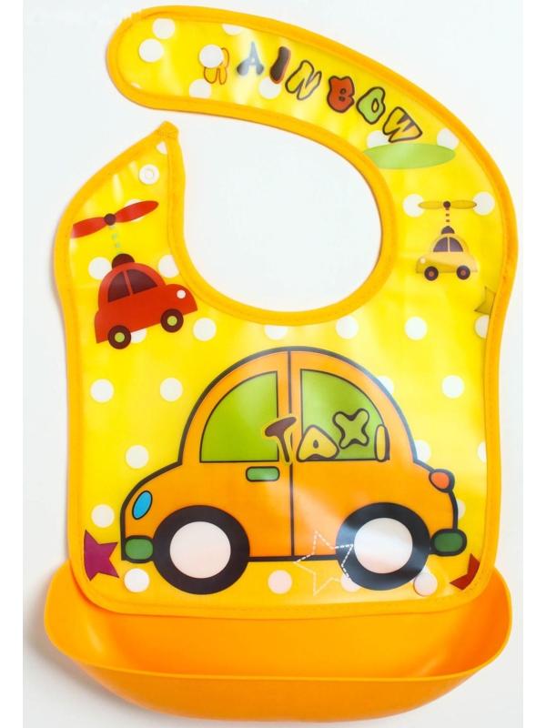 Нагрудник для кормления непромокаемый на кнопке, с супер-карманом, МИКС