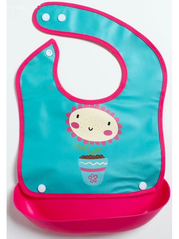 Нагрудник для кормления непромокаемый на кнопке, с супер-карманом, МИКС