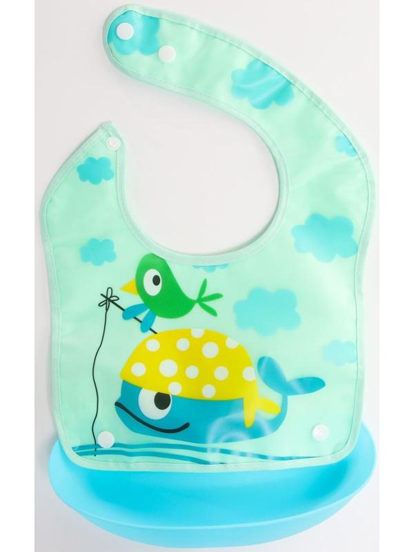 Нагрудник для кормления непромокаемый на кнопке, с супер-карманом, МИКС