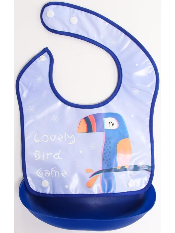 Нагрудник для кормления непромокаемый на кнопке, с супер-карманом, МИКС