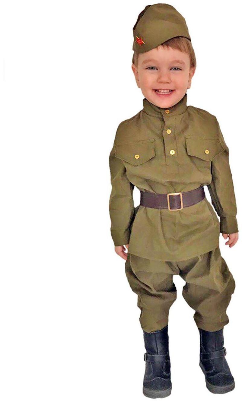 Карнавальный костюм «Солдат-малютка», пилотка, гимнастёрка, ремень, галифе, 1-2 года, рост 82-92 см