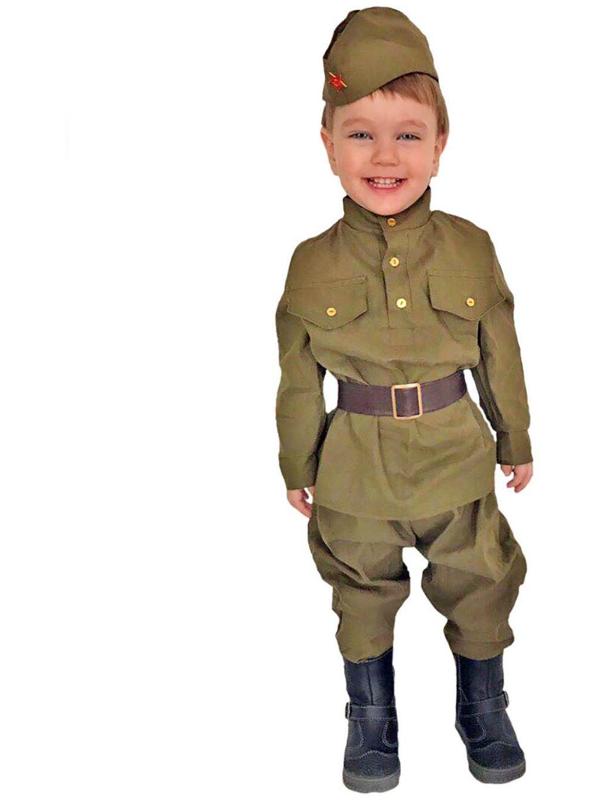 Карнавальный костюм «Солдат-малютка», пилотка, гимнастёрка, ремень, галифе, 2-3 года, рост 94-104 см