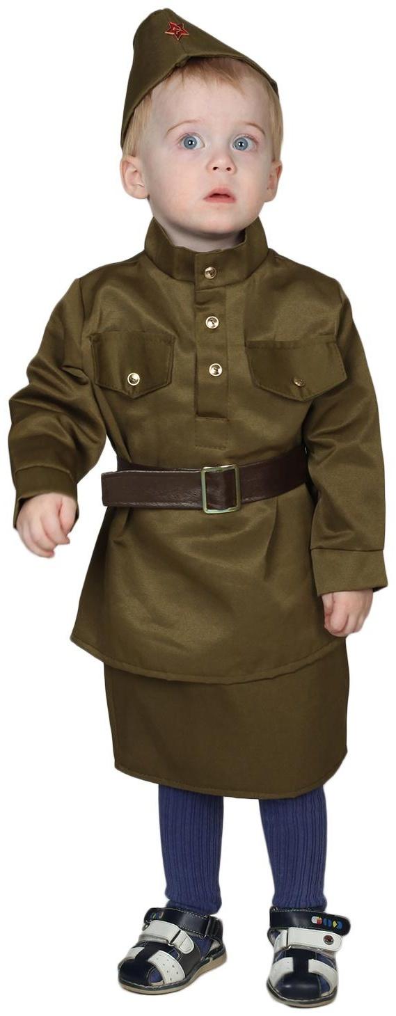 Карнавальный костюм «Солдаточка-малютка», пилотка, гимнастёрка, ремень, юбка, 2-3 года, рост 94-104 см