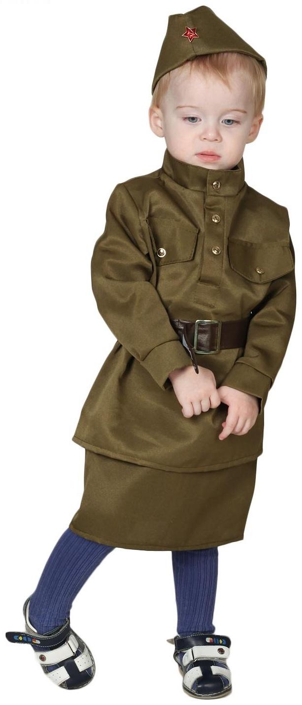 Карнавальный костюм «Солдаточка-малютка», пилотка, гимнастёрка, ремень, юбка, 2-3 года, рост 94-104 см