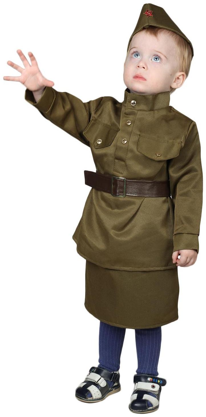 Карнавальный костюм «Солдаточка-малютка», пилотка, гимнастёрка, ремень, юбка, 2-3 года, рост 94-104 см