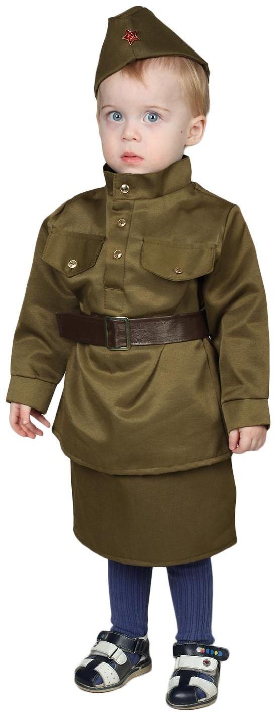 Карнавальный костюм «Солдаточка-малютка», пилотка, гимнастёрка, ремень, юбка, 2-3 года, рост 94-104 см