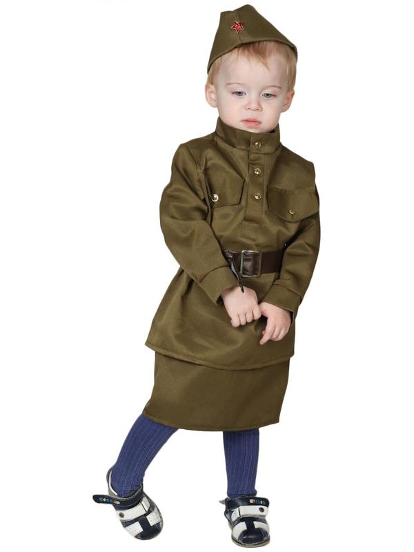 Карнавальный костюм «Солдаточка-малютка», пилотка, гимнастёрка, ремень, юбка, 2-3 года, рост 94-104 см