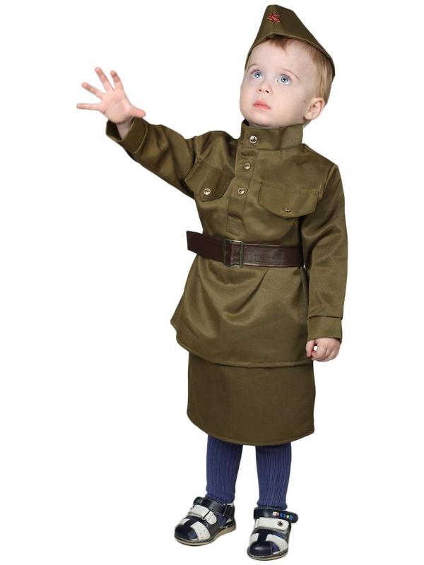 Карнавальный костюм «Солдаточка-малютка», пилотка, гимнастёрка, ремень, юбка, 2-3 года, рост 94-104 см
